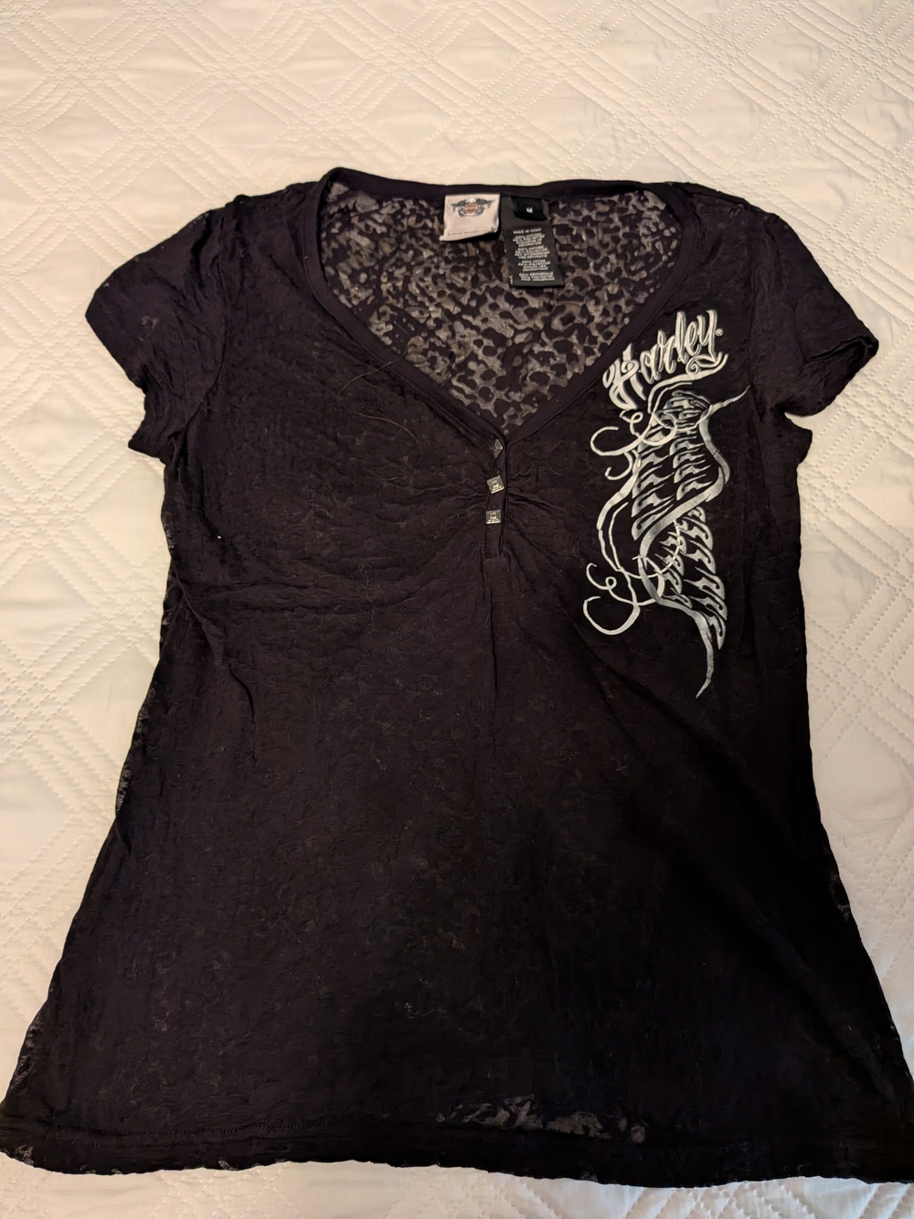 Harley-Davidson Black Short-Sleeve V-Neck Tee with White Graphic